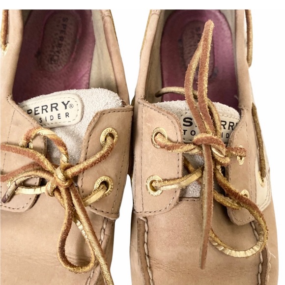 Sperry Tan Leather Sparkly Boat Shoes - Picture 4 of 11